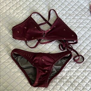 Jolyn Burgundy Bikini Set with Floral Accents